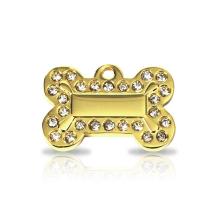 kleine gouden dierenpenning botje met swarovski kristallen graveren personaliseren