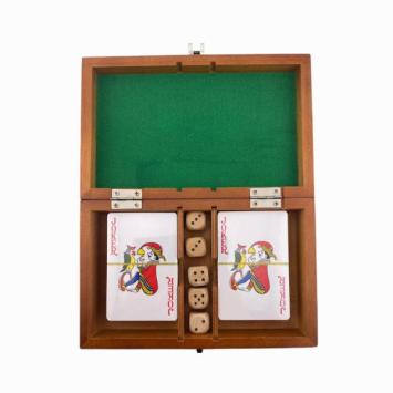 Houten Speelkaarten Doos met Dobbelmat