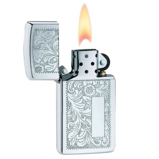 Zippo Benzine Aansteker Slim chrome venetian graveren personaliseren